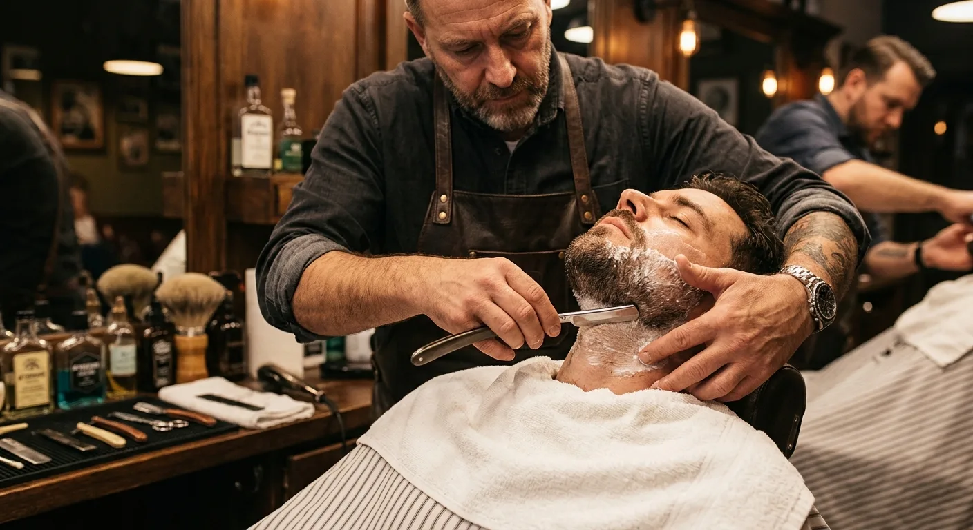 Vintage barber chair and mirrored station inside The Barber Co. in Brooklyn